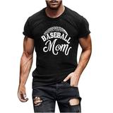 YLSDL Men s Baseball Mom Shirts Trendy Stylish Baseball Print Tees Raglan Short Sleeve Blouse Crewneck Tops Big & Tall Slim Fit Skinny Fitness T-shirts Leisure Black XL