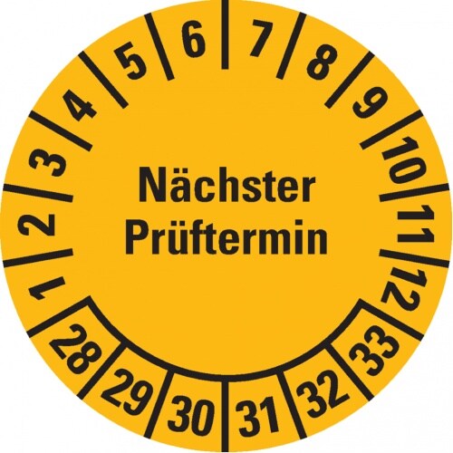 Dreifke® Prüfplakette Nächster Prüftermin, 28-33, gelb, Folie, ablösbar, Ø 20mm, 500 Stk. Image