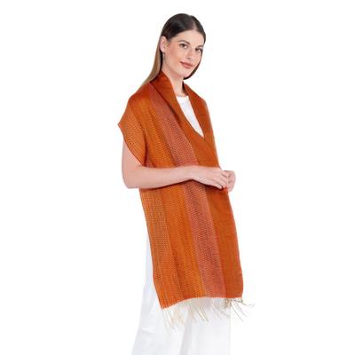 'Warm-Toned Handwoven Baby Alpaca Blend Scarf from Peru'