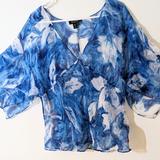 Ralph Lauren Tops | A Ralph Lauren Silk Chiffon Top With Kimono Sleeves. 14p. | Color: Blue/White | Size: 14p