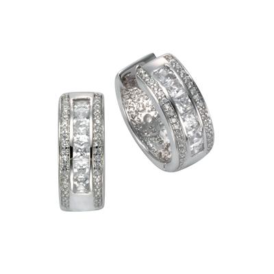 Paar Creolen CELESTA "925/- Sterling Silber Zirkonia", silber (silbergrau, weiß), Ohrringe, Damen, ONE-SIZE, 0,195 ct, S