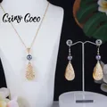 Cring Coco Hawaiian Gold Überzogene Schmuck-Set Hohl Waterdrop Anhänger Halskette Ohrringe Sets Frau