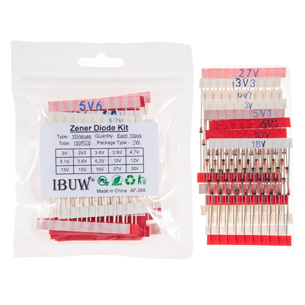 150 stücke 1W Zener diode kit DO-41 15 werte * 10 stücke 3V-30V komponente diy kit Stetigen druck rohr KIT Image