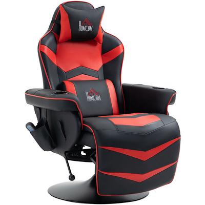 HOMCOM Gaming-Chair mit Massagefunktion, inkl. Fußstütze, Liegefunktion, Rot + Schwarz - Schwarz+Rot