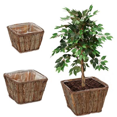Blumentopf, 3er Set, Holz, Pflanzenkorb mit Folie, 3 Größen, Blumen & Kräuter, Pflanzgefäße Image