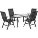 Outdoor Sitzgruppe, 4 klappbare Stühle, Tisch mit Glasplatte, verstellbare Rückenlehne, Aluminium,