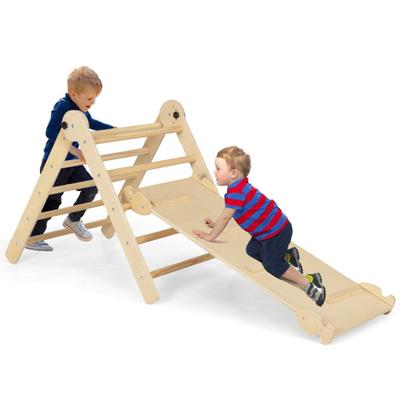 Costway 3-in-1 Triangular Climbing Toys for Toddlers-Natural