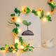 1 guirlande lumineuse LED en forme de feuille artificielle en fil de cuivre, guirlande de feuilles vertes, rose, fleur de soleil, pour la maison, la chambre à coucher, les vacances, le mariage, la