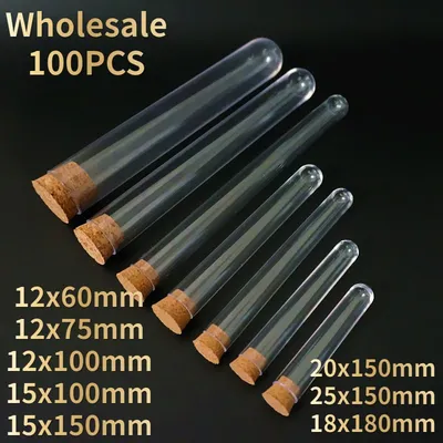100Pcs Plastic Test Tubes with Corks Dia 12mm To 25mm Transparent Party Candy Bottle with Round