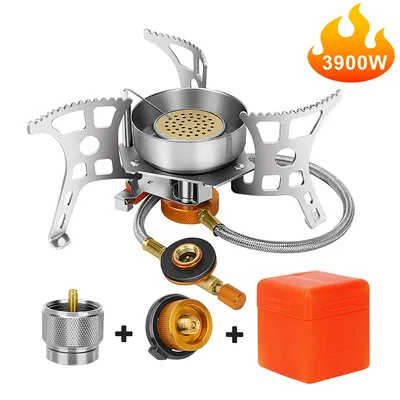3900W outdoor windproof gas stove camping gas mini burner folding split electronic stove hiking