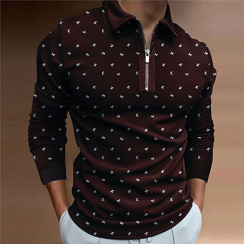 Herren Poloshirts mit Reißverschluss Golfshirt Langarm Polo-Shirts Hemden mit Kragen Business-Casual Arbeitskleidung Formelle Kleidung Festivalkleidung 3D-Druck Viertelreißverschluss-Poloshirt Image