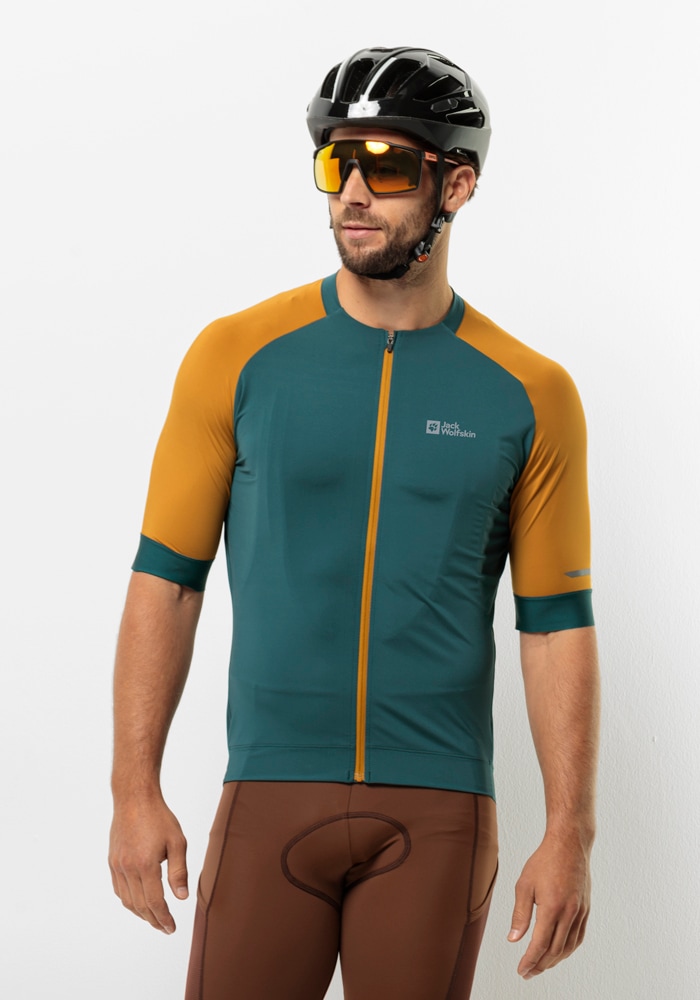 Fahrradjacke JACK WOLFSKIN "GRAVEX FZ S/S M", Gr. S (48), grün (emerald), OBERSTOFF: 82% POLYESTER, 18% ELASTHAN; LINING: 100% POLYESTER, Jacken Image