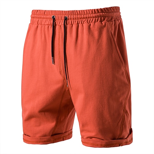 Herren Sweat-Shorts Shorts Bermudashorts Kordelzug Elastischer Bund Einfach Komfort Sport Knielang Yoga Lässig Täglich Mode Athleisure Orange Mikroelastisch Image