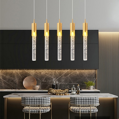 LED-Pendelleuchte, dimmbar, 1/2/4/5/8 Kopf, Kristall, moderne Kücheninsel-Leuchte, verstellbare Pendelleuchte für Kücheninsel, schwarz-goldener LED-Kronleuchter für Esszimmer, Schlafzimmer, Image