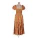 o.p.t Casual Dress Square Short Sleeve: Orange Paisley Dresses - Women's Size Medium