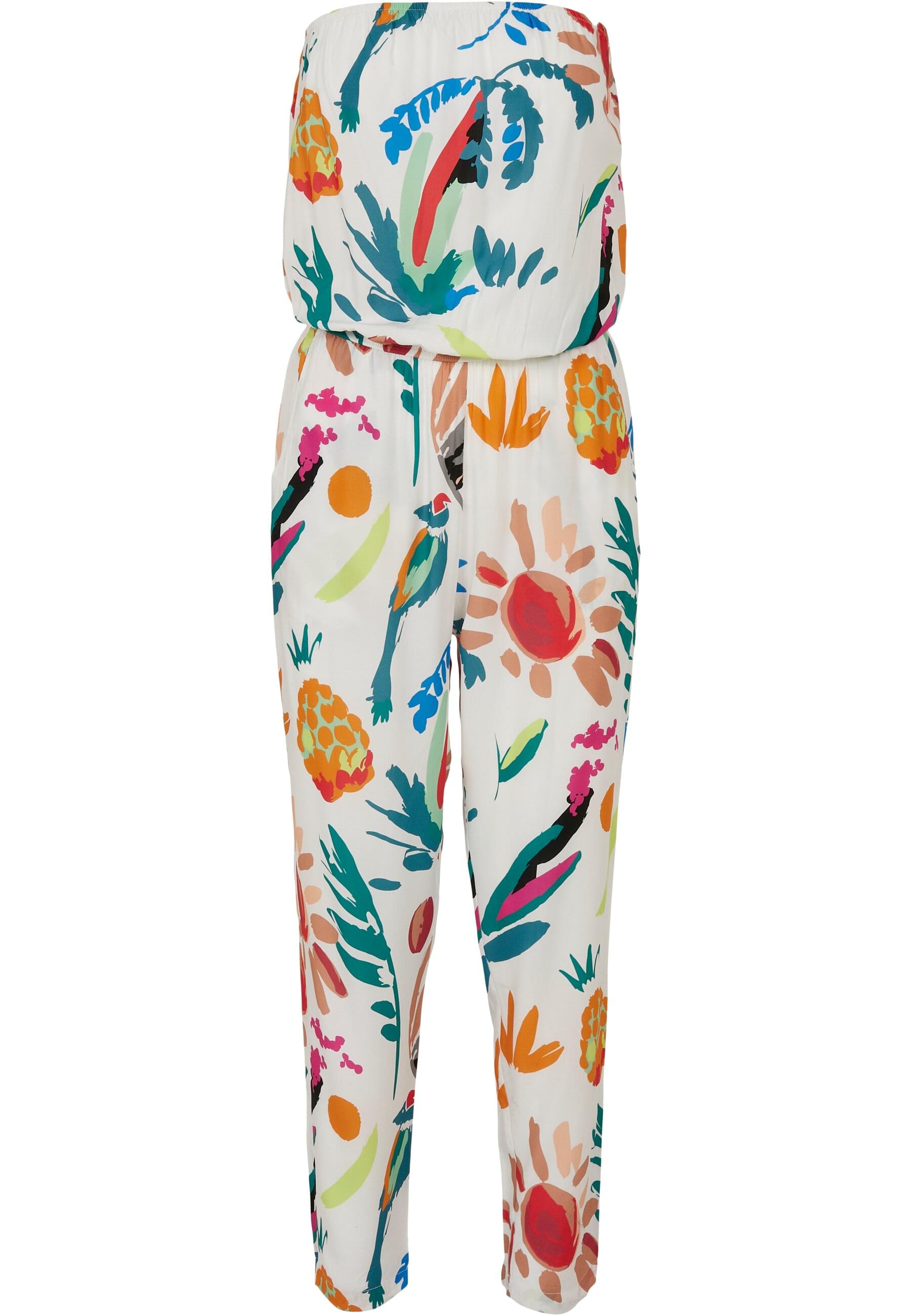 Jumpsuit URBAN CLASSICS "Urban Classics Damen Ladies Viscose Bandeau Jumpsuit", Damen, Gr. 4XL, bunt (sandweißfruity), 100% Viskose, loose fit, Overalls Image