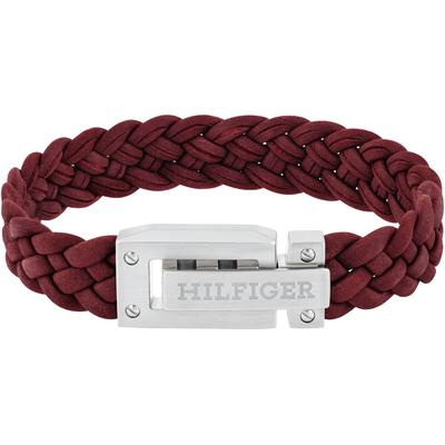 Lederarmband TOMMY HILFIGER "FLAT BRAIDED, 2790517, 2790519", rot (bordeaux, edelstahlfarben), Armbänder, Herren, Leder-