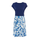 Sommerkleid LASCANA Gr. 34, N-Gr, blau (blau, creme bedruckt) Damen Kleider Strandkleider mit bedrucktem Rock, T-Shirtkleid, Strandkleid
