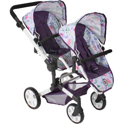 Puppen-Zwillingsbuggy CHIC2000 "Linus Duo, Flowers lila", lila (flowers lila), Puppenwagen, KinderB:41cm H:79cm T:80cm, 