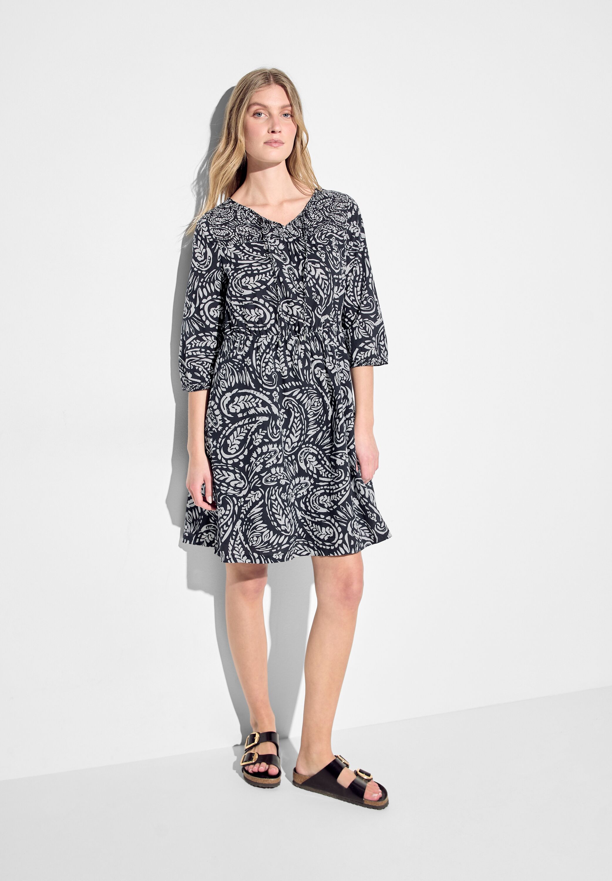 Blusenkleid CECIL, Damen, Gr. M (40), US-Größen, schwarz, Web, 100% Baumwolle, Paisley, gerade knielang, Rundhals, Bündchen, Kleider, aus 100% Baumwolle Image