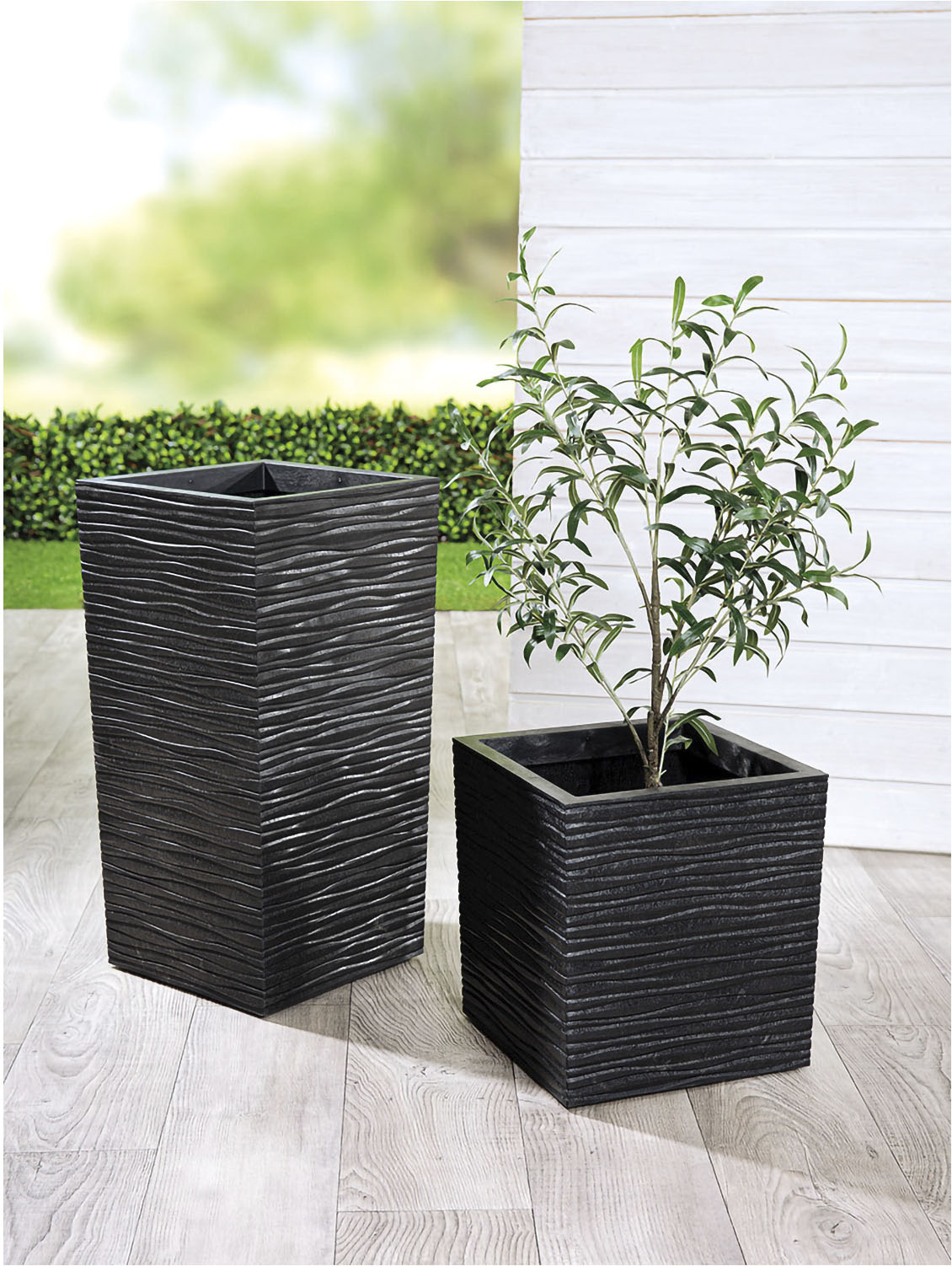 Pflanzkübel GILDE "Pflanzgefäß "Serenity"", grau (anthrazitfarben), B:34cm H:66cm T:34cm, Kunststoff, Pflanzgefäße, Pflanzkübel
