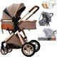 Lightweight Stroller Infant Prams Baby Stroller 3 in 1 prams Travel System with Carrier Seat Easy Fold Stroller Footmuff Blanket Cooling Pad Rain Cover Backpack Mosquito(Khaki) Khaki