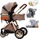 3 in 1 Baby Stroller Travel Systems Bassinet Stroller for Foldable Baby Stroller with Easy Fold Stroller Footmuff Blanket Cooling Pad Rain Cover Backpack Mosquito Net Fan (Khaki) Khaki