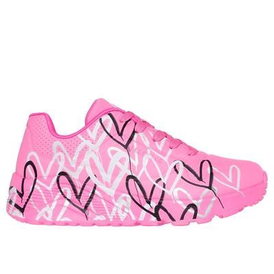 Skechers Girl's x JGoldcrown: Uno Lite - Metallic Love Sneaker | Size 1.0 | Hot Pink | Synthetic | Machine Washable
