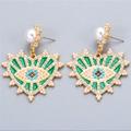 Anthropologie Jewelry | Anthropologie Heart Eyes Crystal Lucky Earrings | Color: Green | Size: Os