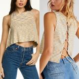 Free People Tops | Free People Best Of Us Sweater Tank Top Crop Lace-Up Open Back Heather Yellow S | Color: White/Yellow | Size: S