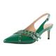 Eldof Women Slingback Heels Buckle Strap Pointed Toe Slip On Kitten Heel Pumps Shoes Dressy Studded Eyelet 2.5 Inches, Green, 5 UK