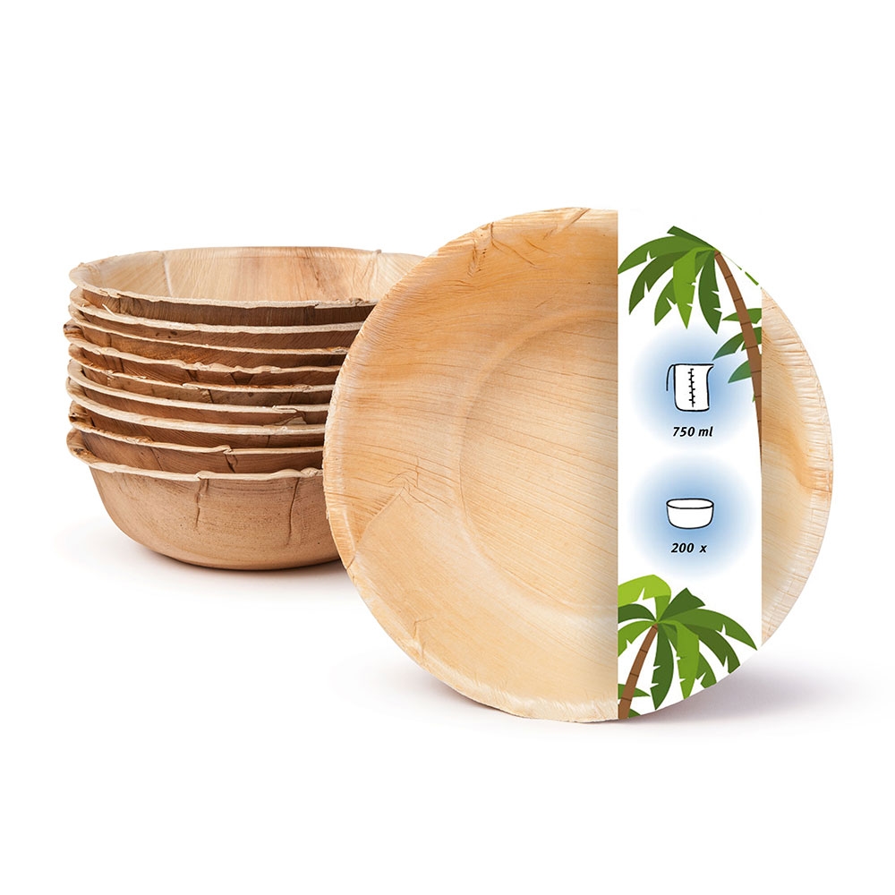 onlyleaf 200 Stück runde Einwegschalen Palmblattschalen 750 ml für Partys, umweltfreundliches Biogeschirr, Einmalgeschirr, biologisch abbaubar Image
