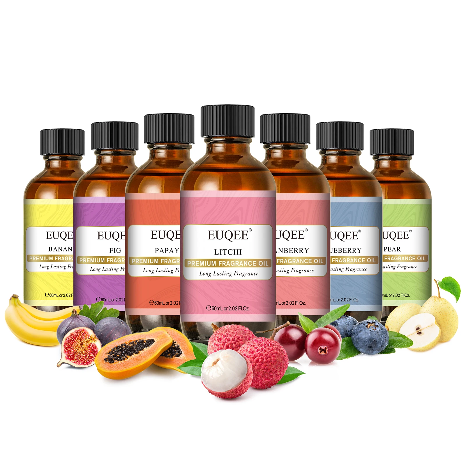 EUQEE Süße fruchtige Duftöle mit Glastropfer Kirsche Süßes Orange Wassermelone Mango Zitrone 60 ml Aromaöle für Diffusor Image