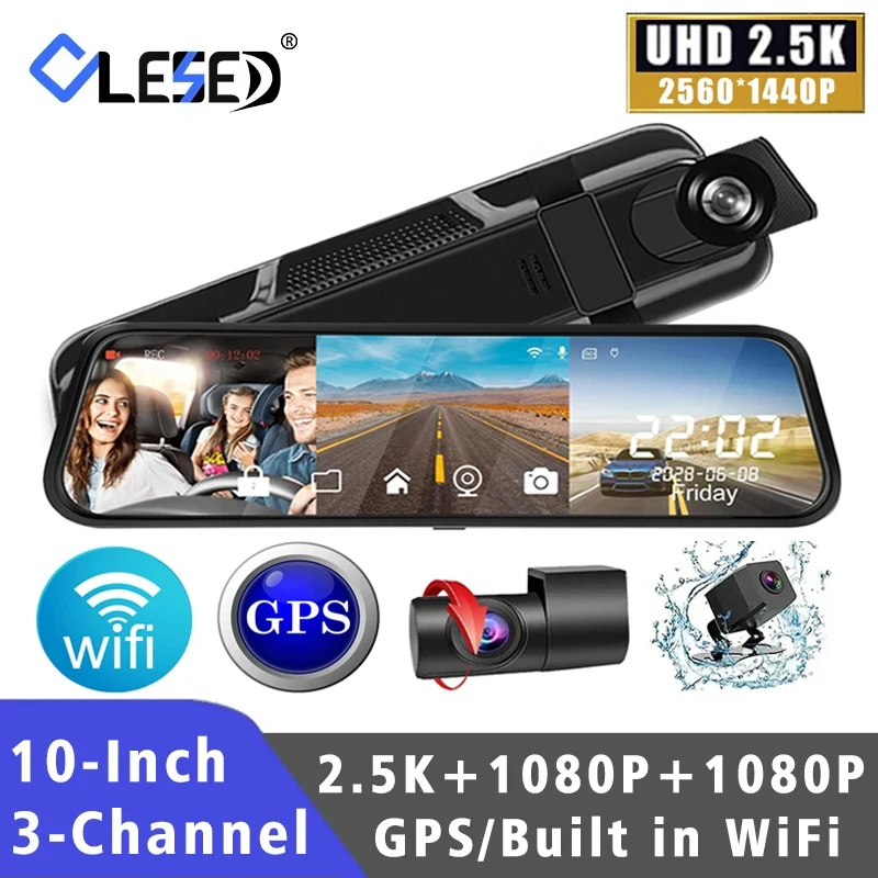 3 Kanal 2,5 K + 1080 p + 1080 P 10 Zoll Auto DVR WIFI GPS Dash Cam Auto Kamera Dashcam Stream Rückspiegel Drei-Wege-Laufwerk Recorder Image