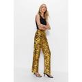 Warehouse Womens Premium Jacquard Zebra Print Trousers - Yellow - Size 8 Regular