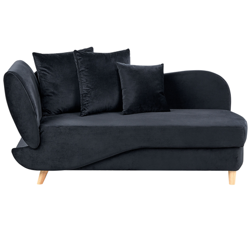 Chaiselongue Linksseitig Schwarz Samtstoff mit Bettkasten Dekokissen Modern Récamiere Liegesofa Sitzmöbel Wohnzimmer Jugendzimmer