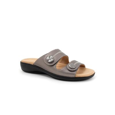 Wide Width Women's Ruthie Stitch Slip On Sandal by Trotters in Pewter (Size 8 1/2 W)