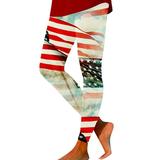 VOYOAO Womens Leggings High Waist Stretch Pants 4th of July American Flag Print Compression Tights Patriotic Clothes Yoga Pants