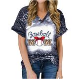 Women Plus Size Tops Baseball Print Dressy Casual Funny Cute Shirts Baggy Summer Loose Blouse Short Roll Sleeve Top