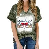 Women Plus Size Tops Baseball Print Dressy Casual Funny Cute Shirts Baggy Summer Loose Blouse Short Roll Sleeve Top