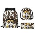 SEANATIVE Cow Print Kids Backpack for Boys Casual Sunflower Cat Girls School Bag 3 PCS Insulated Cooler Box Pouch+Pencil Bag Holder Box