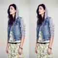 Free People Jackets & Coats | Free People Knit Hooded Denim Jacket Size Xs Nwot | Color: Blue/Gray | Size: Xs