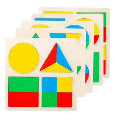 Baby Educational Montessori Early Learning Kids Colorful Geometric Shape Wooden Puzzle Enlightenment