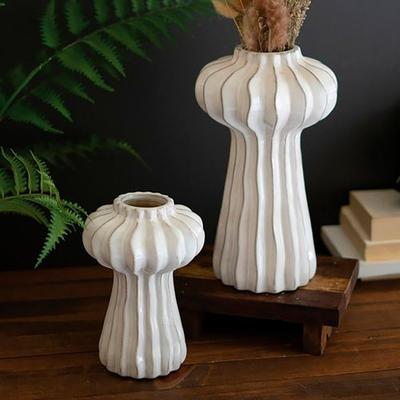 Organic Ruffle Vases White Set of Two, Set of Two, White