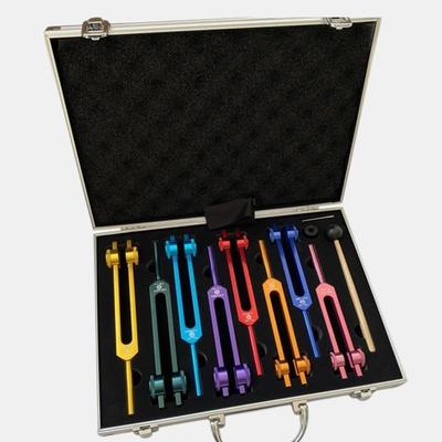Vigor Chakra Tuning Fork Set For Healing, 7 Chakra And 1 Soul Purpose Weighted Colorful Solfeggio Tuning Forks, Aluminum Alloy With Rubber Mall