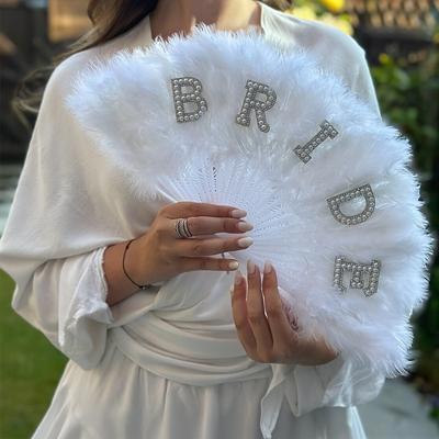 1pc, Cannot Fold Feather Fan Pearl Bride Feather Fan Single Women's Party Bride Wedding Decoration Hand-held Fan Suitable For Clothing Accessories And Party Decoration New Wedding