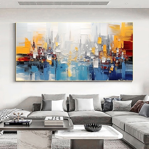 Abstraktes Stadtbild-Ölgemälde, handgemaltes großes Wandbild, modernes Gebäudegemälde auf Leinwand, Texturgemälde, Wandkunst, minimalistisches Gemälde für Wohnzimmer, Schlafzimmer, Dekoration Image