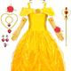 Girls Princess Dress And Decorative Jewelry Necklace Ring Set, Costume Clothes For Birthday Party Performance Gift