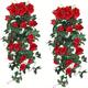 2pcs Fake Hanging Flower, Artificial Rose Vine Hanging Plants Artificial Flowers Artificial Hanging Flower Wedding Home Decoration And Wall Décor (red)
