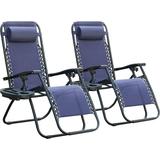 Zero Gravity Chair Patio Folding Lawn Outdoor Lounge Gravity Camp Reclining Lounge Chair with Cup Holder Pillows for Poolside Backyard and Beach Set of 2 (Blue)